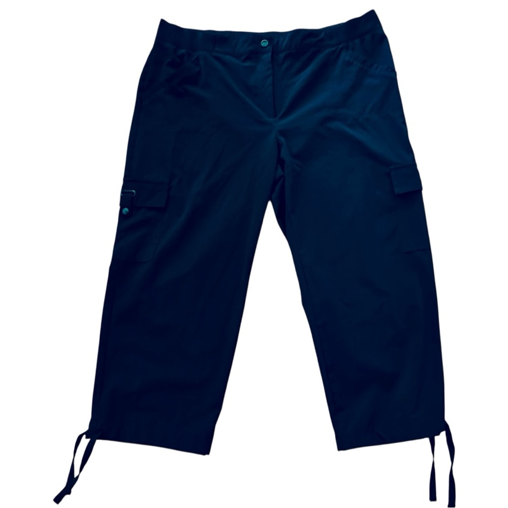 Chico's Zenergy Cargo Capri Pants utility-cargo pockets-tie closures at leg cuff